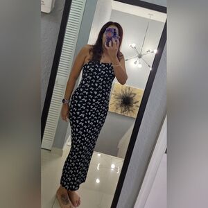 Black Maxi Dress with Blue Butterfly Print - Women